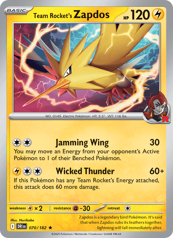 070/182 — Team Rocket's Zapdos — Destined Rivals